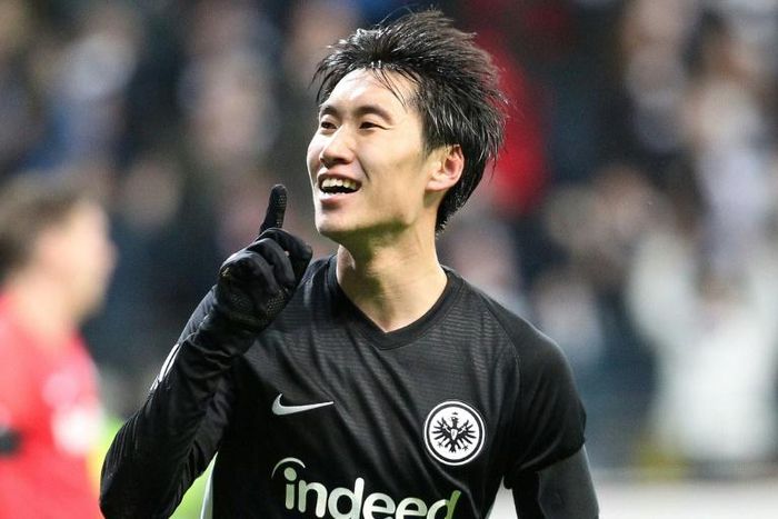 Japan midfielder Daichi Kamada celebrates scoring for Eintracht Frankfurt in their 4-1 win over Salzburg in their Europa League last 32, first leg clash on Thursday.