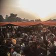 People cheer the return of Francois Bozize to the Boeing district of Bangui