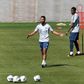 Bayern Munich stars Serge Gnabry (L) and David Alaba (R) kept their distance in training on Monday
