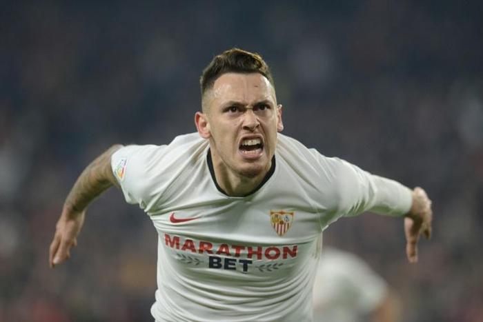 Lucas Ocampos celebrated Sevilla's equaliser but they could not find a winning goal against Athletic Bilbao