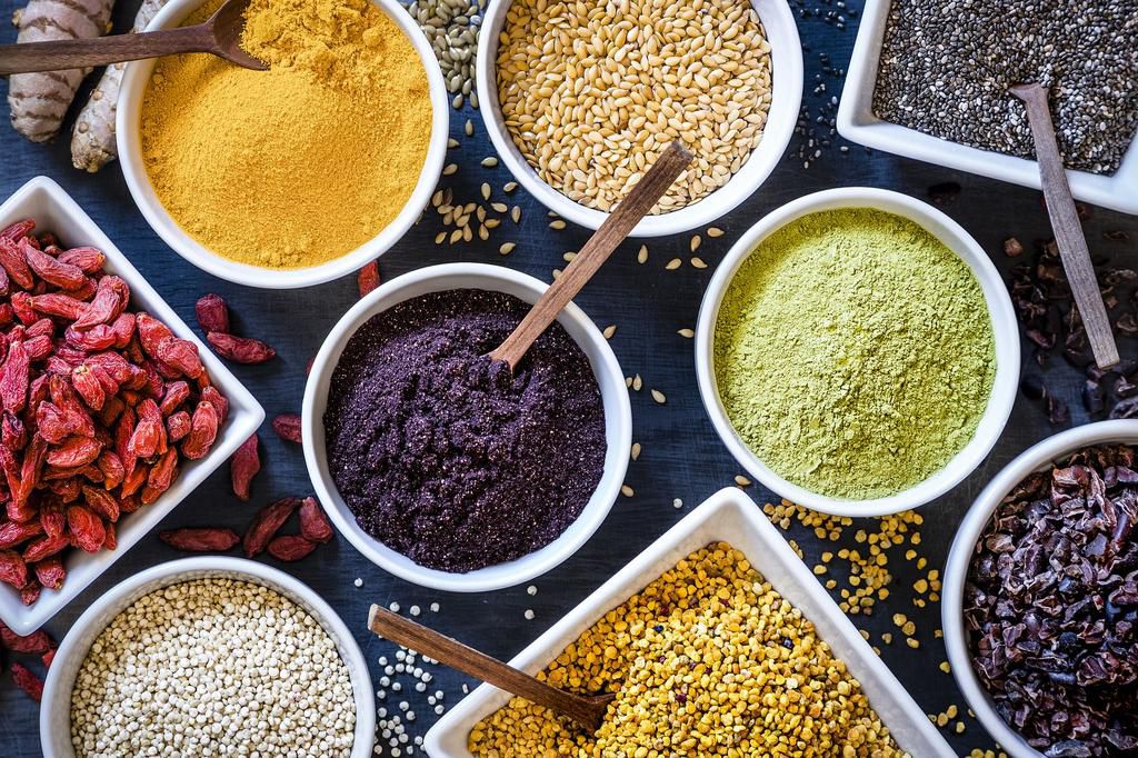 Assortment of various types of superfoods