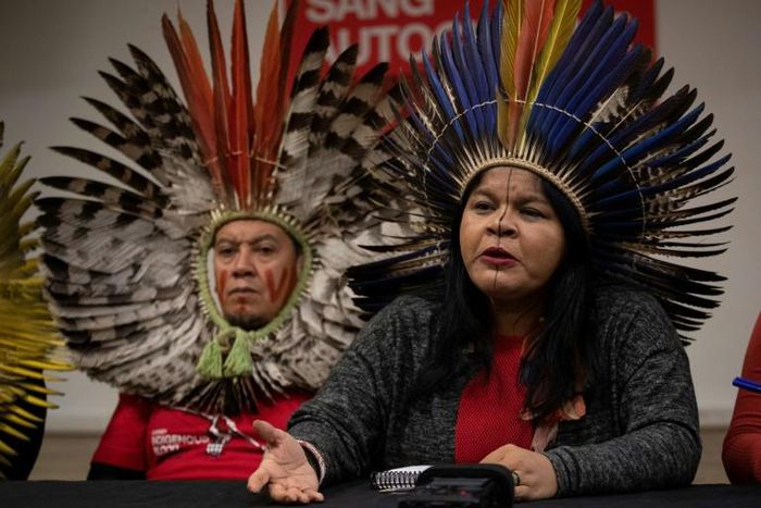 "Bolsonaro's dream is our nightmare, and it will be our extermination," said Sonia Guajajara (R) of the Brazilian Indigenous People's Assembly (APIB)