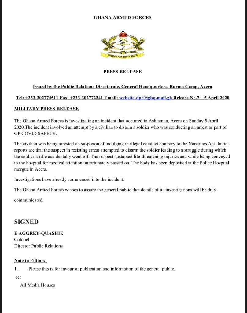 Statement from Ghana Armed Forces