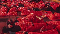 Hundreds Spend the Night in Sleeping Bags on Times Square