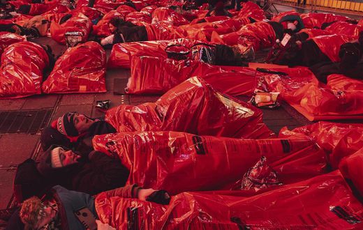 Hundreds Spend the Night in Sleeping Bags on Times Square