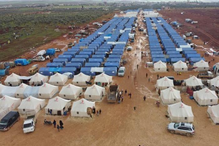 Satellite imagery analysed by the Harvard Humanitarian Initiative shows agricultural fields filling up with camps for the displaced in Syria's northwestern Idlib province where regime forces have been pressing an offensive since December