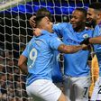 Home comforts: Gabriel Jesus (left) scored his first Manchester City goal at home since January