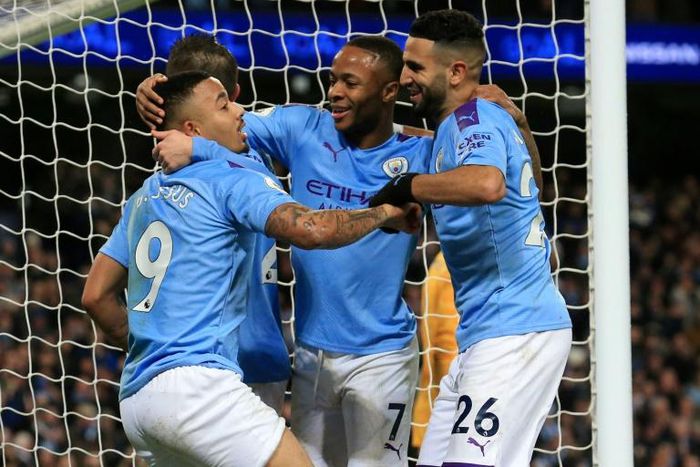 Home comforts: Gabriel Jesus (left) scored his first Manchester City goal at home since January