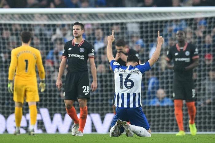 Brighton midfielder Alireza Jahanbakhsh celebrates his side's 1-1 draw against Chelsea