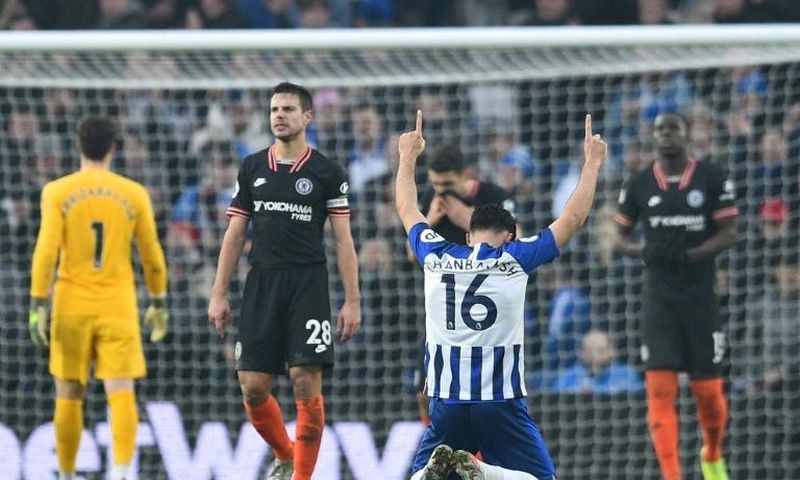 Brighton midfielder Alireza Jahanbakhsh celebrates his side's 1-1 draw against Chelsea