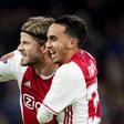 Ajax midfielder Abdelhak Nouri (R) with Lasse Schone in a match in April 2017, was considered one of Dutch football's brightest talents