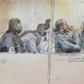 Artist's impresison shows Clain (right) and her husband (second right) during the trial in Paris
