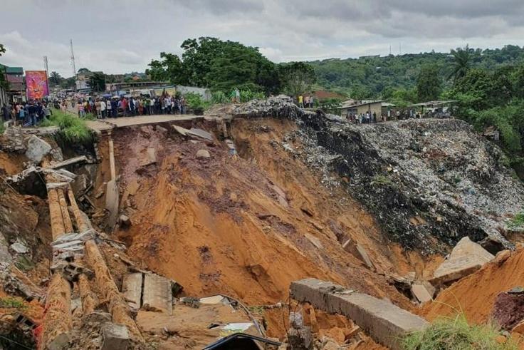 A road in Kinshasa's Lemba district was swept away by floodwater