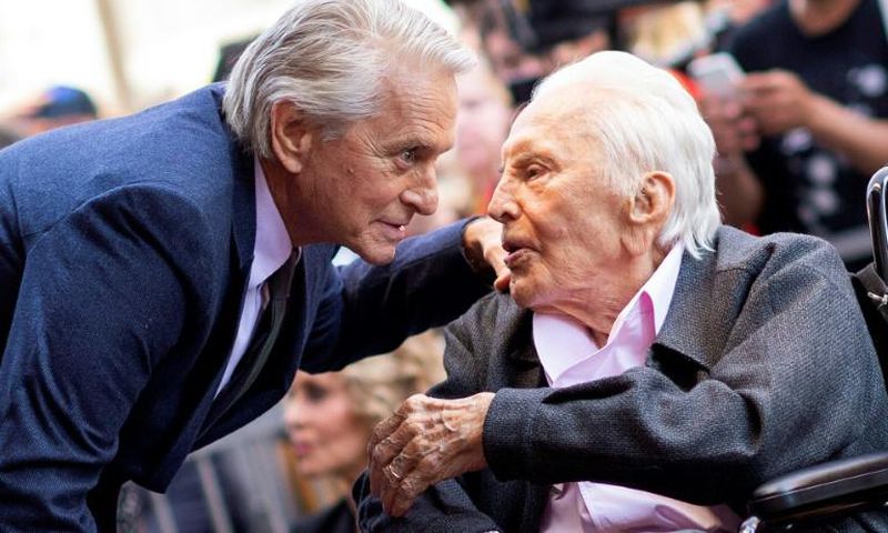 Kirk Douglas is survived by three sons, including the movie star Michael Douglas, pictured left with his father in 2018