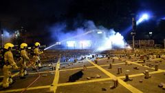 Barricades burned in the main road next to Hong Kong Polytechnic University on Saturday night