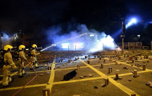 Barricades burned in the main road next to Hong Kong Polytechnic University on Saturday night