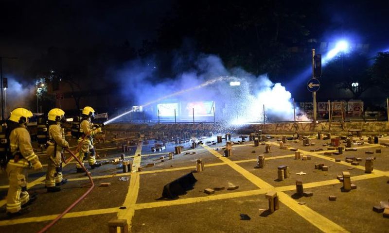 Barricades burned in the main road next to Hong Kong Polytechnic University on Saturday night