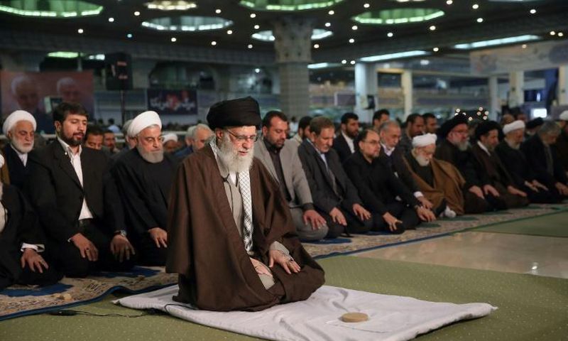 Iran's Supreme Leader Ayatollah Ali Khamenei on Friday labelled the governments of Britain, France and Germany "American lackeys" in a speech as he led the main weekly Muslim prayers in Tehran for the first time since 2012

on January 17, 2020, shows K...