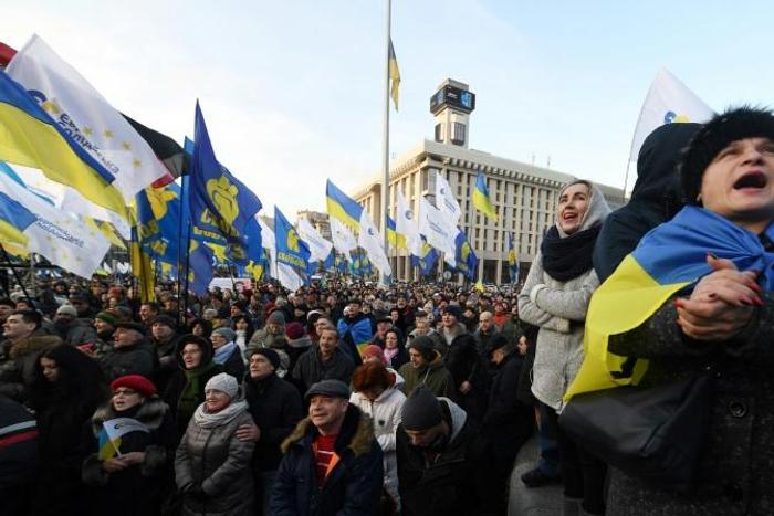 Protesters held placards with slogans such as 'No to capitulation', 'Stay away from Moscow' and 'Russian gas is a noose around our necks'