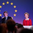 European Council President Charles Michel (L), European Commission President Ursula von der Leyen (R) and European Parliament President David Sassoli (C) presented a united face as they waved Britain off on Brexit Day
