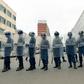 Riot police blocked off a nearby street as a crowd gathered for an address by opposition leader Nelson Chamisa