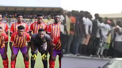 Hearts fans charge at players