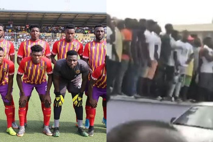 Hearts fans charge at players