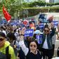 A group of around 500 people staged a rally near the government headquarters in support of the Hong Kong police force