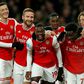 Nicolas Pepe (centre) celebrates Arsenal's second goal in a 4-0 win over Newcastle