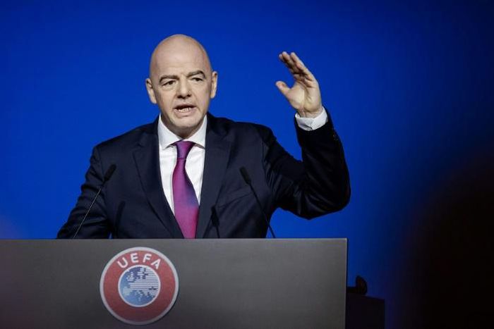 FIFA president Gianni Infantino speaks at the UEFA Congress in Amsterdam