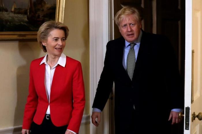 Britain's Prime Minister Boris Johnson, seen with European Commission President Ursula von der Leyen inside 10 Downing Street on Wednesday, now has a clear path to leave the EU after his decisive poll win