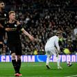 Kevin de Bruyne (right) celebrates scoring a winning penalty as Manchester City beat Real Madrid 2-1 on Wednesday at the Santiago Bernabeu.