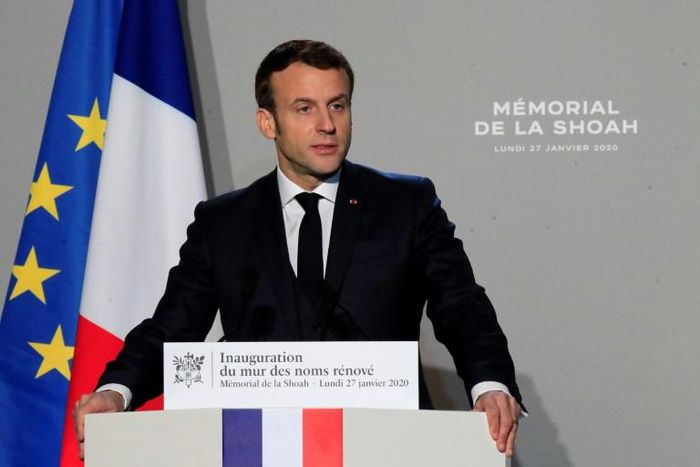 French President Emmanuel Macron began a speech in Jerusalem by saying that he could not comment on the court ruling -- then went on to do so