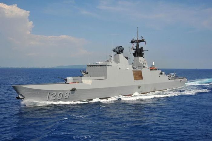 A Lafayette-class frigate of the Taiwan navy taking part in an exercise off the southern naval base of Tsoying in 2014