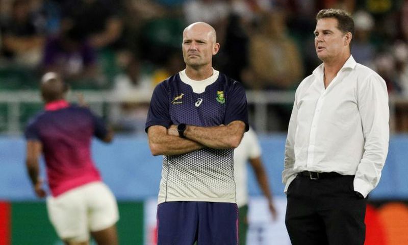 Jacques Nienaber (left) was confirmed on Friday as new South Africa head coach, taking over from  Rassie Erasmus (right) who remains as director of rugby