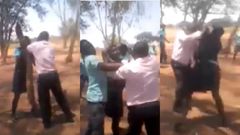 Campus gets frenzy as female student and potbellied teacher exchange blows in public (video)