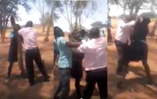 Campus gets frenzy as female student and potbellied teacher exchange blows in public (video)