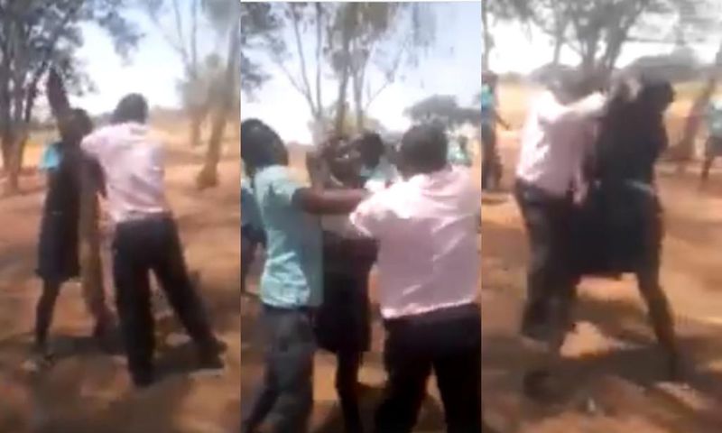 Campus gets frenzy as female student and potbellied teacher exchange blows in public (video)