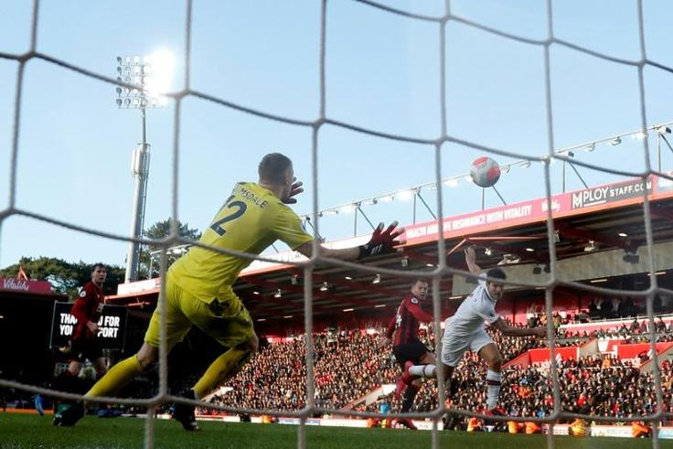 The equaliser - Marcos Alonso scores his second goal for Chelsea in a 2-2 draw at Bournemouth
