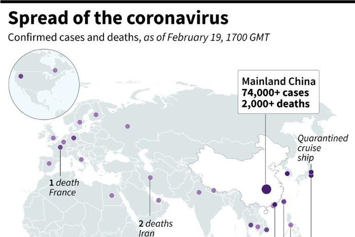 Countries or territories with confirmed cases and deaths from the COVID-19 virus, as of Wednesday