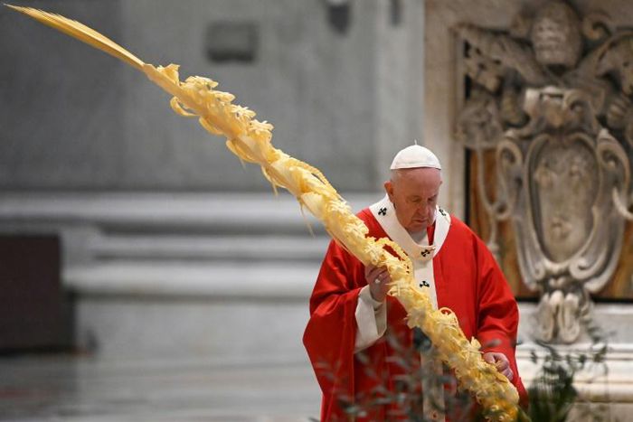 Pope Francis celebrated Palm Sunday mass behind closed doors at St Peter's on Sunday