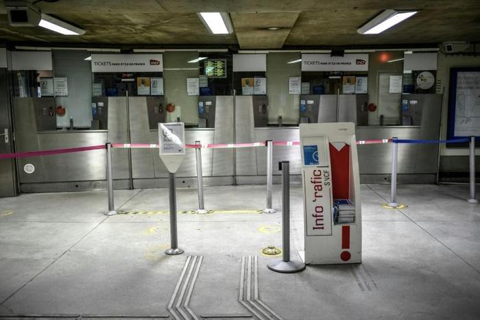 Closed ticket counters at the Gare Montparnasse train station in Paris, on the 29th day of a strike against the government's pensions overhaul