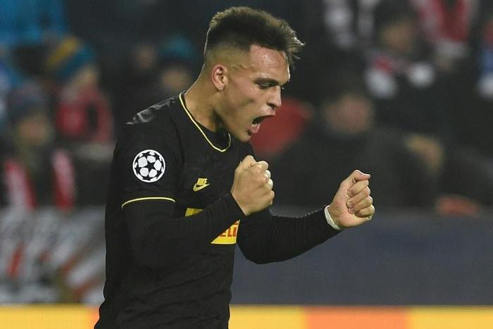 First strike: Inter Milan's Lautaro Martinez celebrates scoring the opening goal