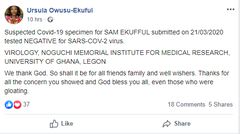 Ursula Owusu-Ekuful's Facebook post
