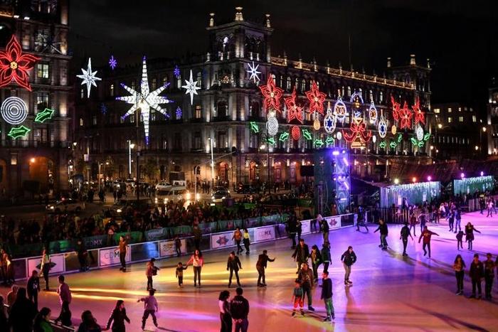 Mexico City's eco-friendly skating rink at the central Zocalo square, on December 17, 2019