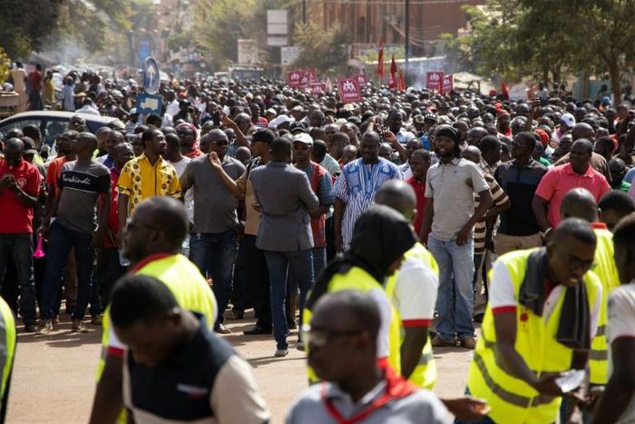 Thousands took part in the demonstration, some singing the national anthem and chanting "bread and freedom for the people"