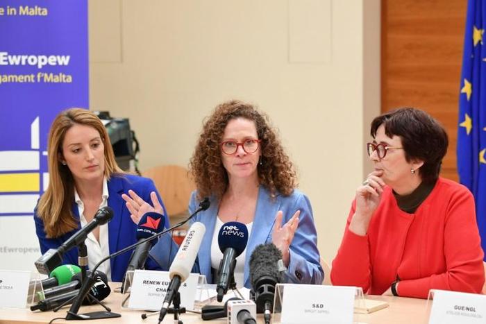 European parliament members (l to r) Roberta Metsola, Sophia in't Veld and Birgit Sippel voiced cncerns over Malta's PM Joseph Muscat