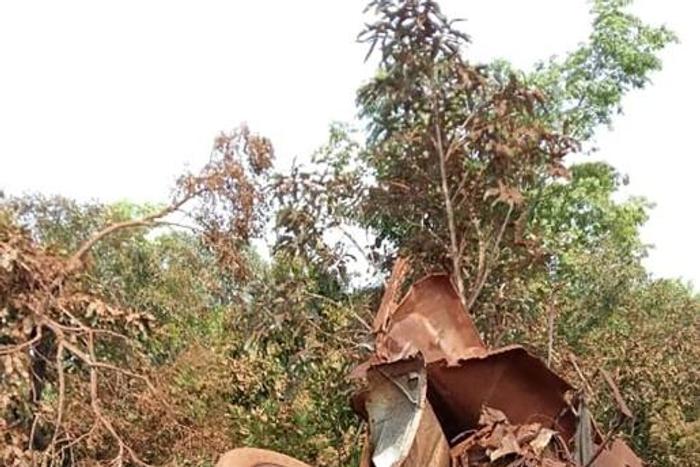Wreckage of an army truck that struck a roadside bomb near Fada N'gourma, eastern Burkina Faso, on August 28. Seven members of the security forces were killed
