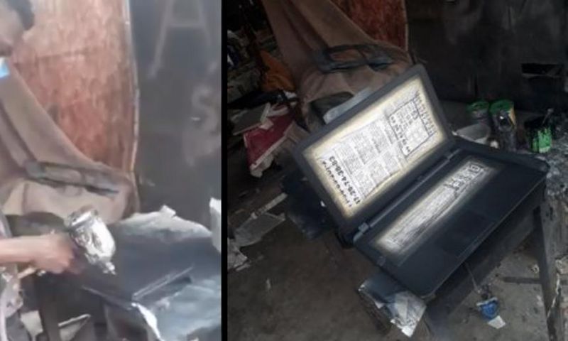 Video shows old laptops being sprayed at Kwame Nkrumah Circle to look brand-new again
