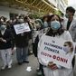 Health workers in Greece demonstrated on Tuesday calling for more help from the government to fight coronavirus